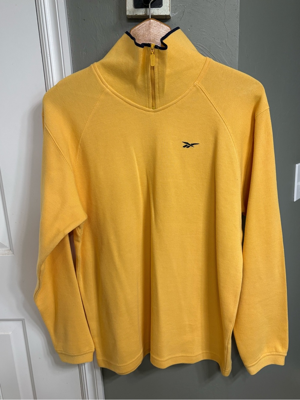 Vintage Reebok Men's Yellow Half-Zip Pullover with Black Trim